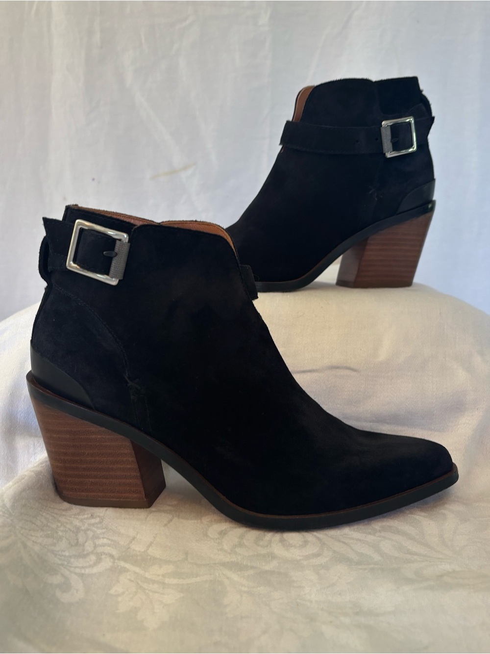 rag & bone Black Suede Ankle Booties Pointed Toe Block Heel Size 36 (US 6)